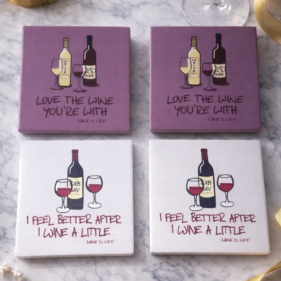 Other - Wine-Themed Coasters – Set of 4 – Fun Girls’ Night Decor 🍷